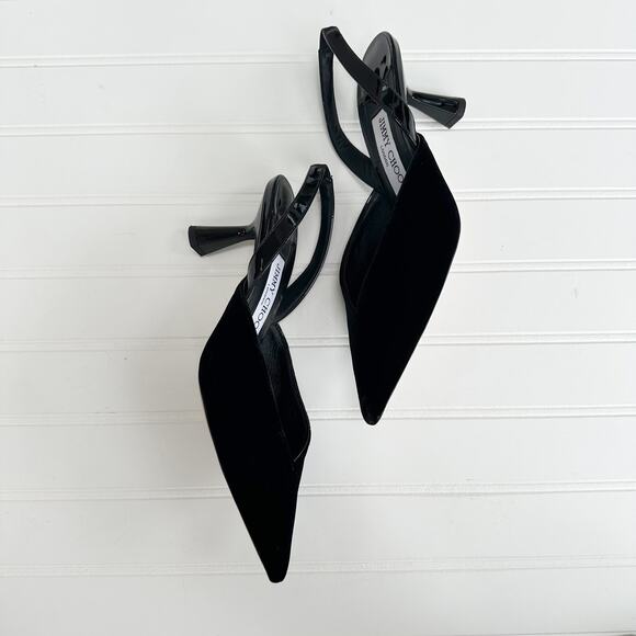Jimmy Choo Maryanne Velvet Slingback Pumps Pointed Toe Patent Leather 36 - Picture 6 of 15